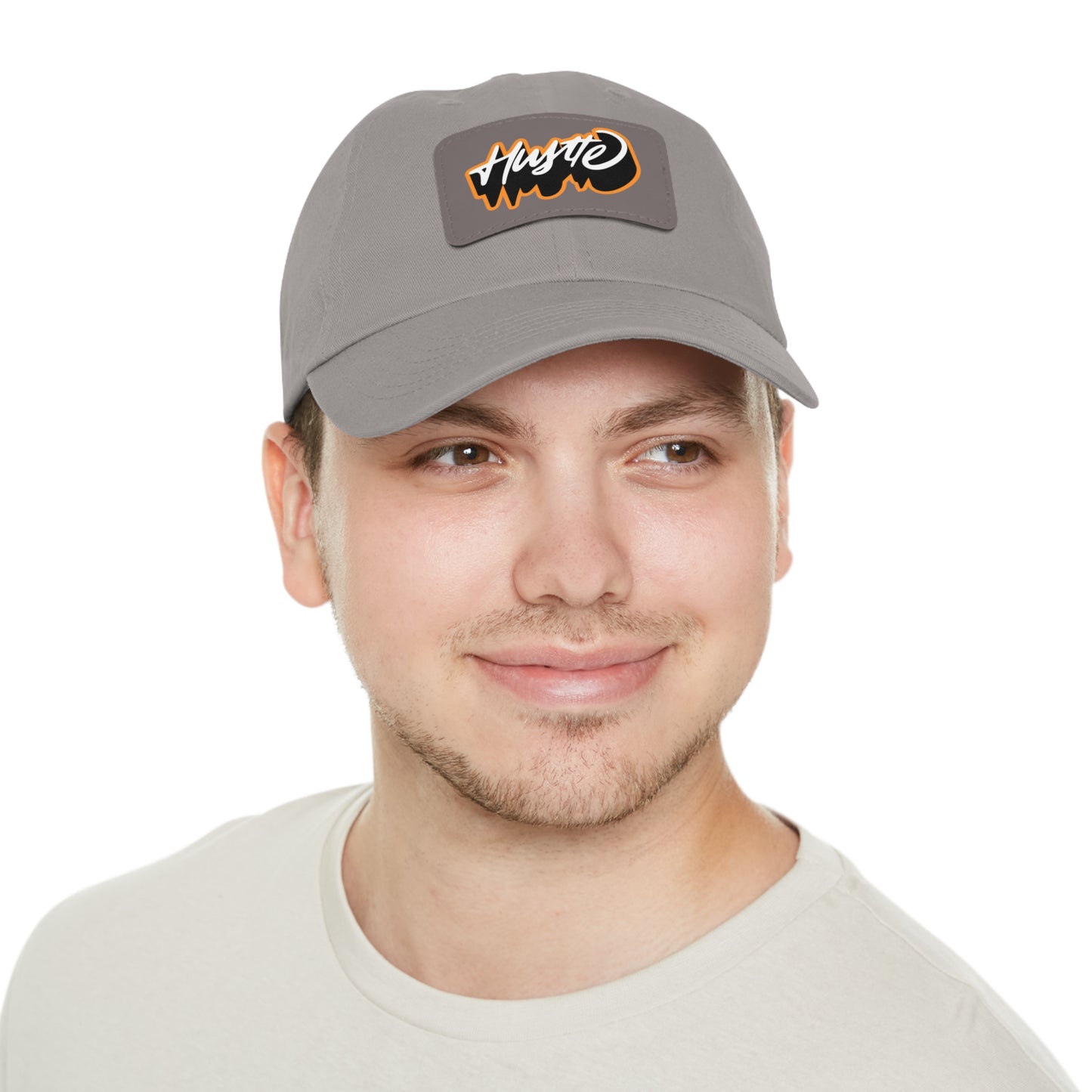 Graphic design(Hustle) Hat with Leather Patch (Rectangle)