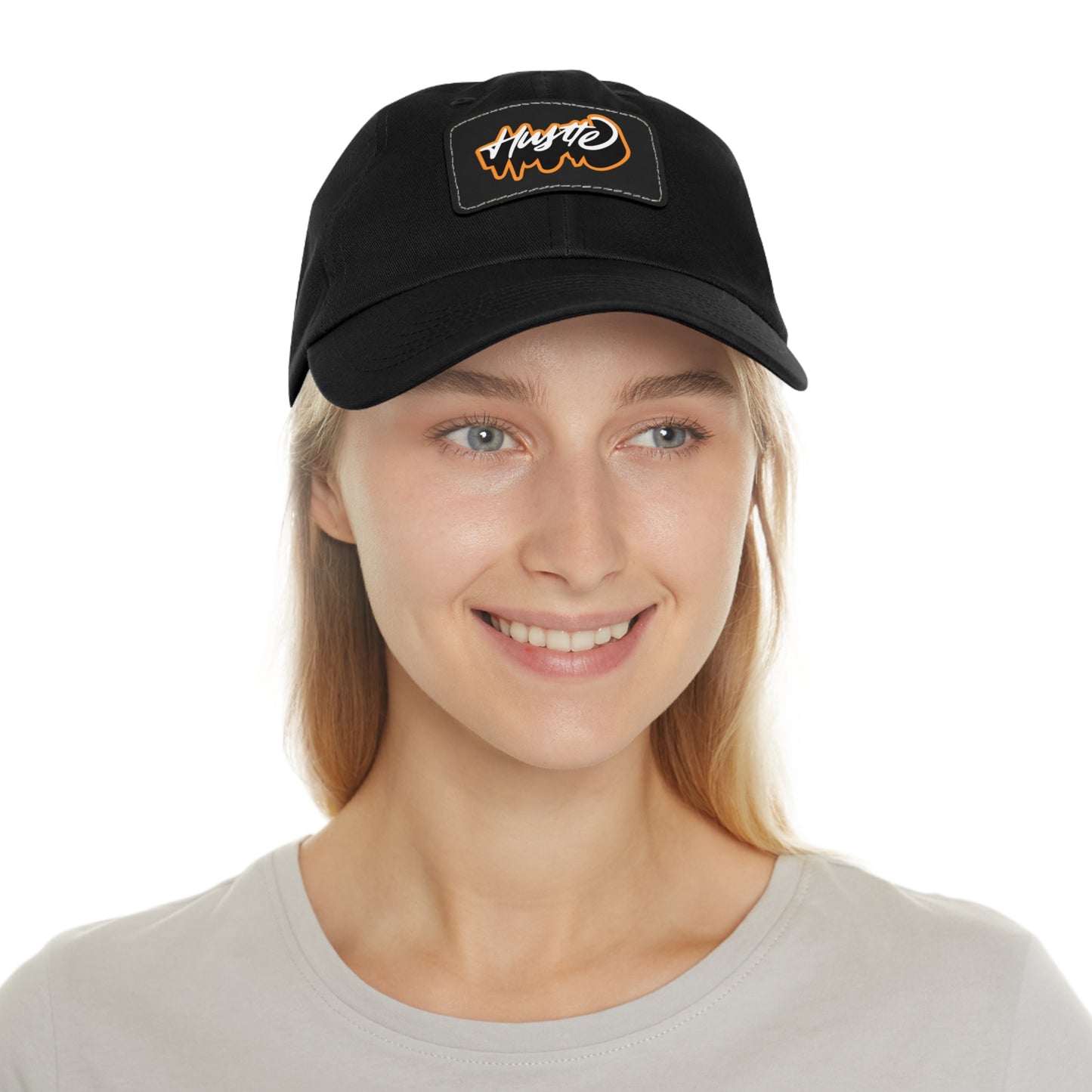 Graphic design(Hustle) Hat with Leather Patch (Rectangle)