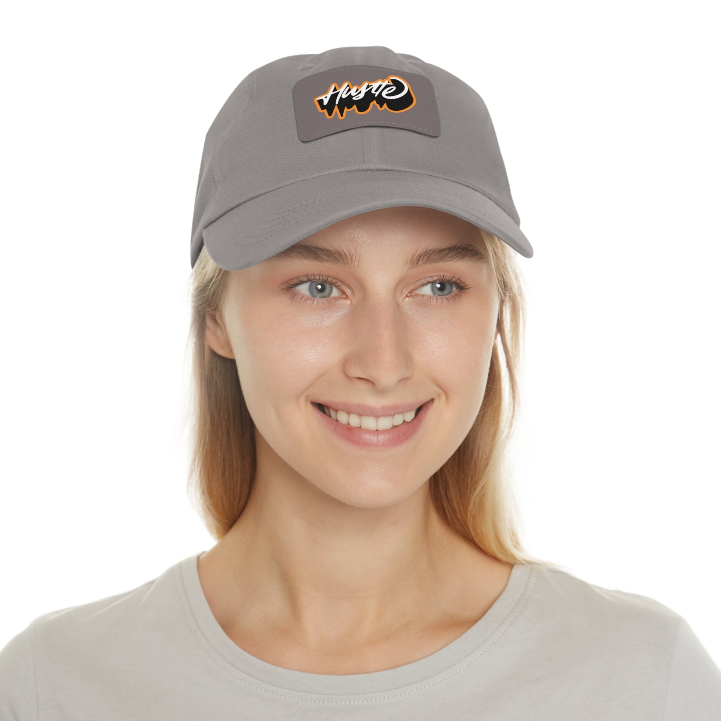 Graphic design(Hustle) Hat with Leather Patch (Rectangle)