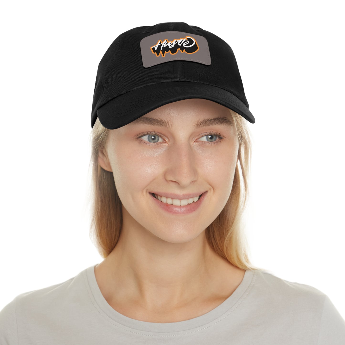 Graphic design(Hustle) Hat with Leather Patch (Rectangle)