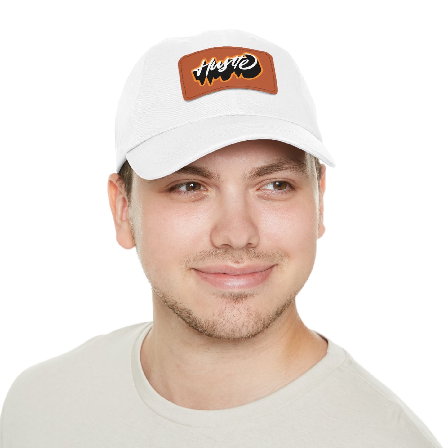 Graphic design(Hustle) Hat with Leather Patch (Rectangle)