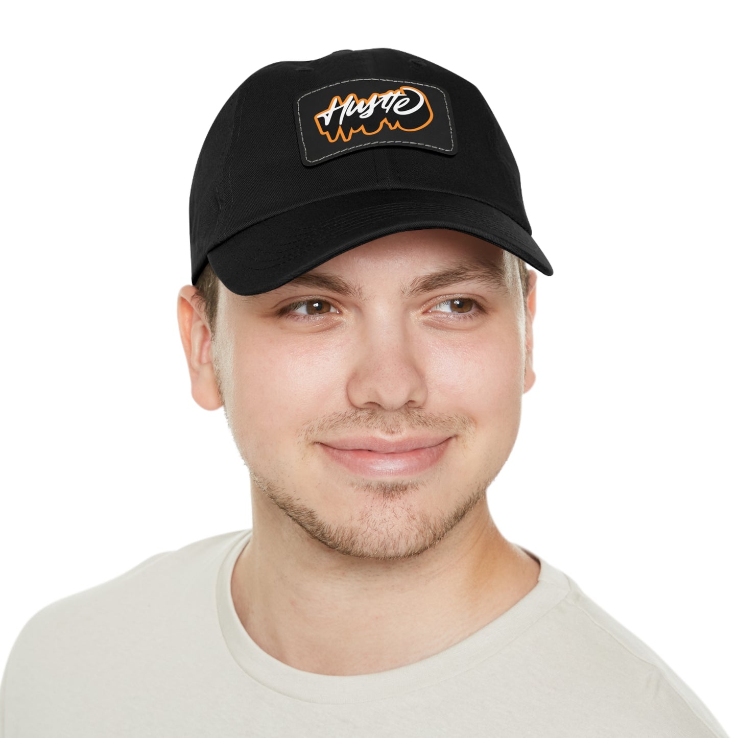 Graphic design(Hustle) Hat with Leather Patch (Rectangle)