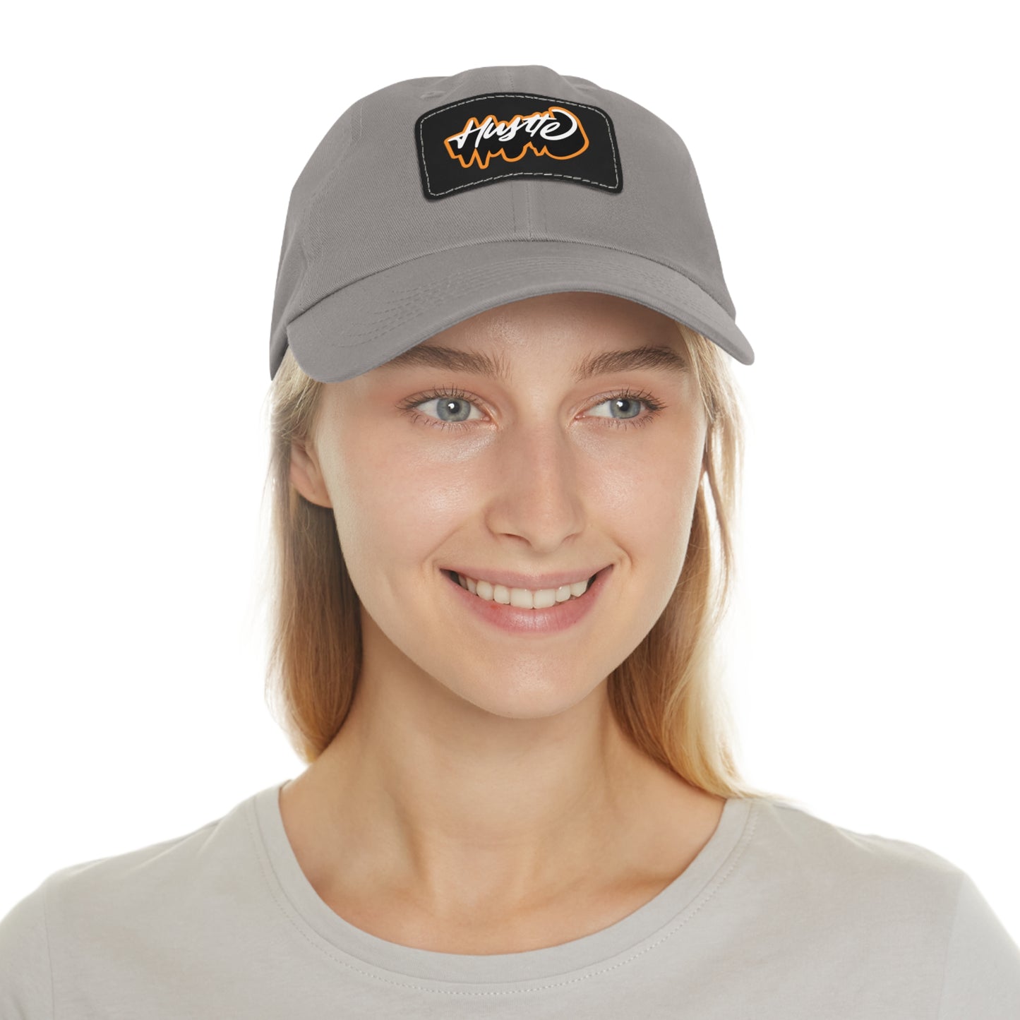 Graphic design(Hustle) Hat with Leather Patch (Rectangle)
