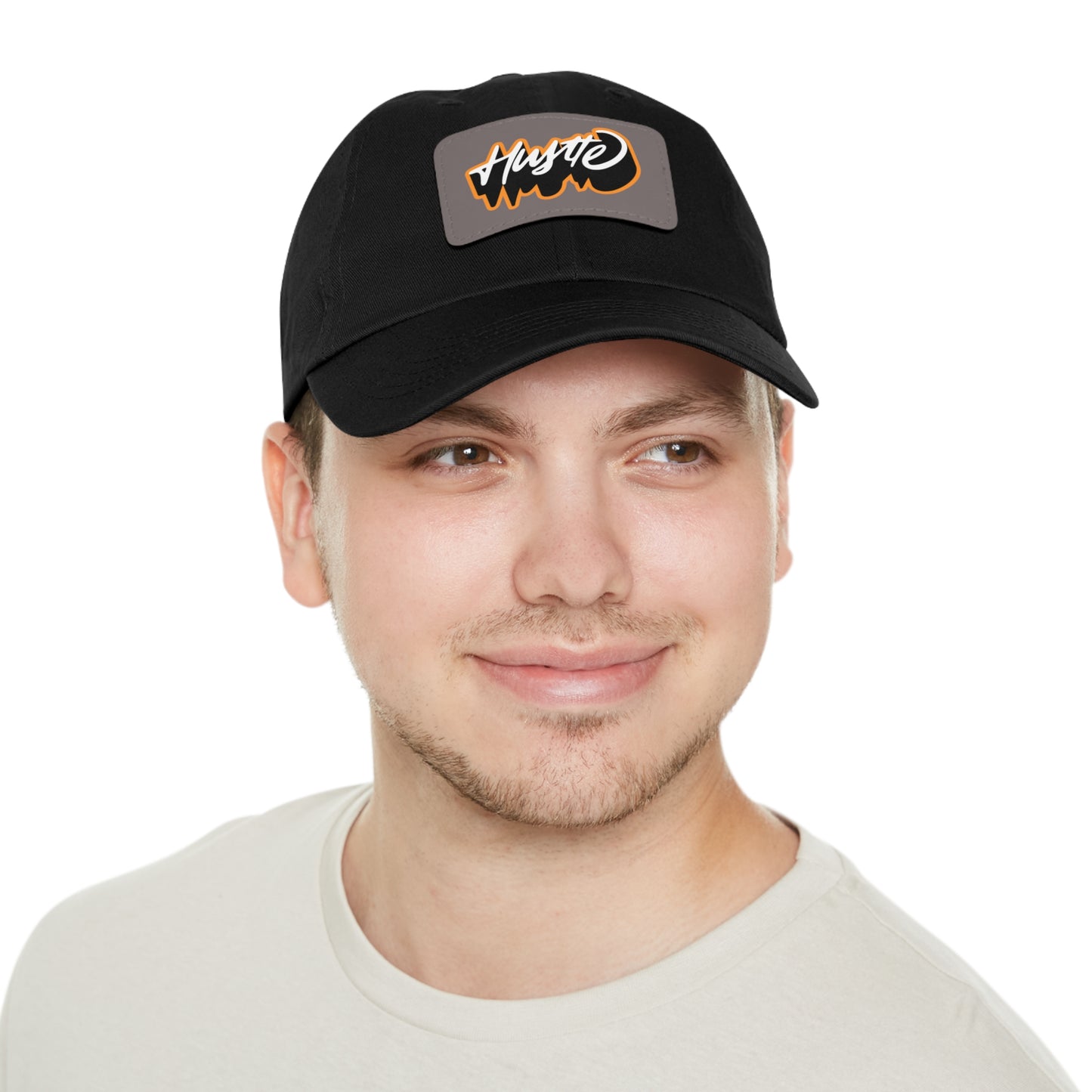Graphic design(Hustle) Hat with Leather Patch (Rectangle)