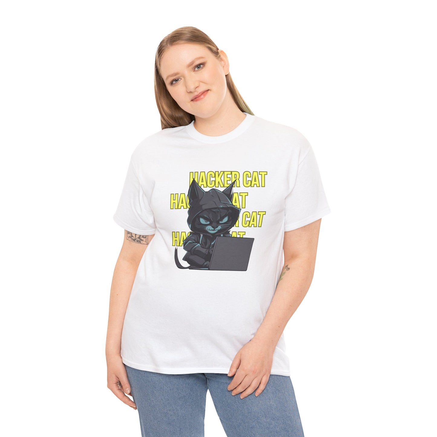 Unisex Heavy Cotton Graphic Design (Hacker Cat) T-shirt